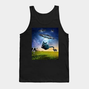 Black Cat UFO Abduction Funny Tank Top